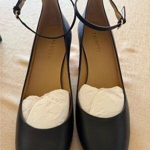 Talbots Navy Leather Ankle-Strap Round-Toe Block Heel Pumps—NIB
